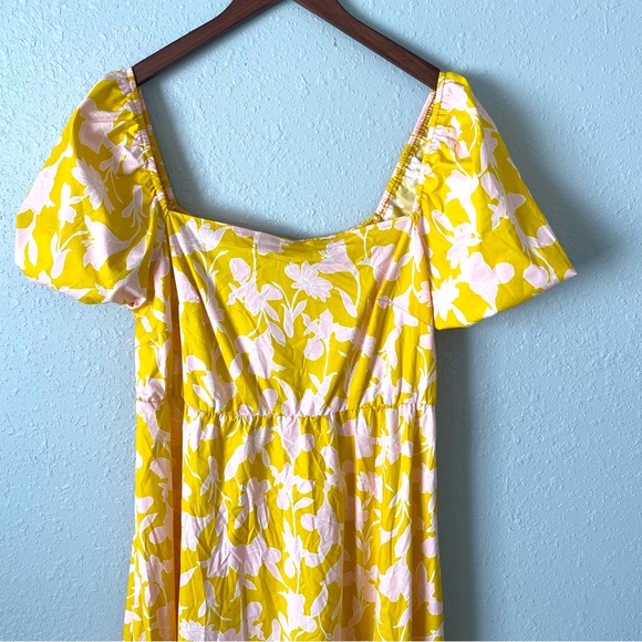 Eloquii Puff Sleeve Fit and Flare Yellow Floral Print Midi Dress Size 16 - Picture 3 of 11